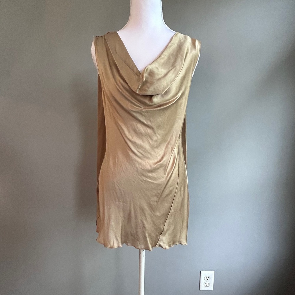 Rachel Roy Gold 100% Silk Cowl Neck Draped Back Sleeveless Top 10305970 Size S